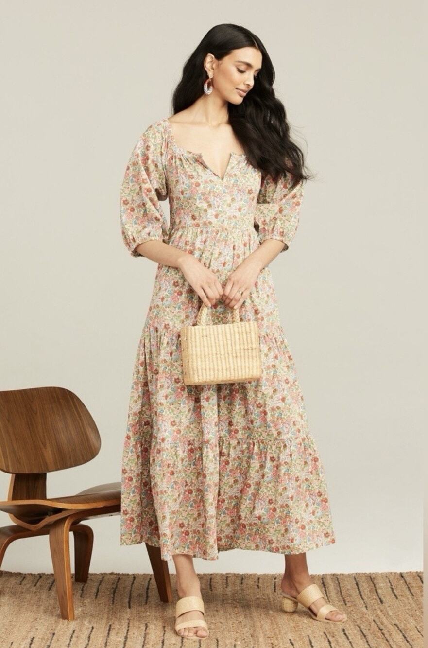 Roller Rabbit x Liberty Fabric Agnese Elysian Day Floral Midi Dress - Size L